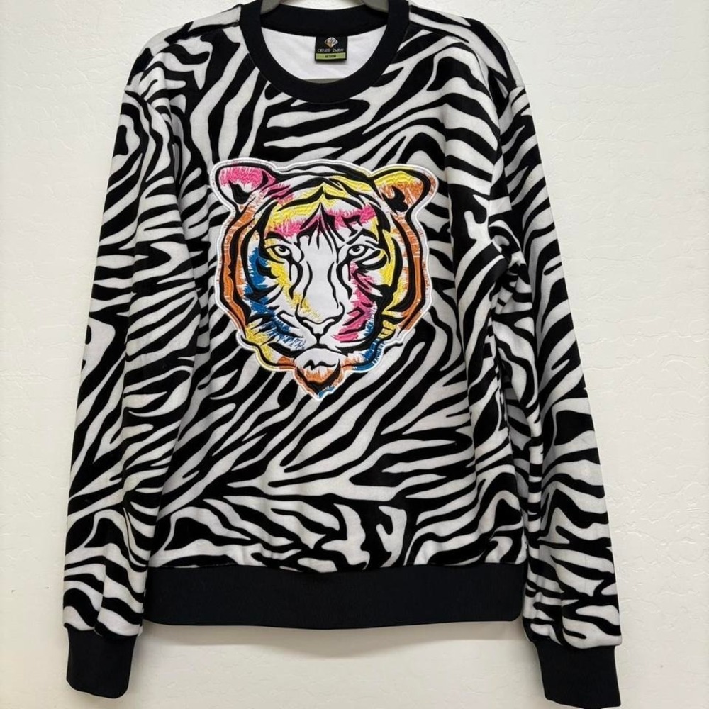 Create 2MRW Sweatshirt Men M Tiger Stripe Streetwear Grunge Skater Long Sleeve M